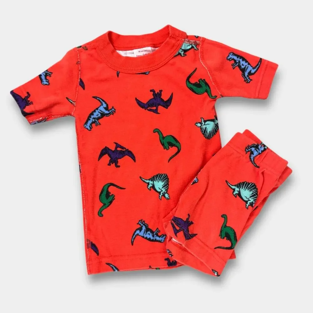 Hanna Andersson Orange Dinosaur Short John Pajamas 90 cm 3T